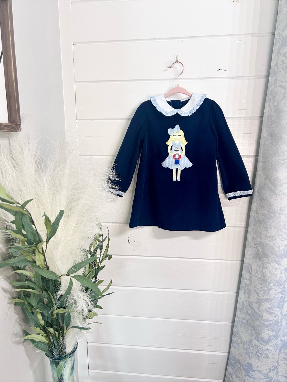 Girls Navy Nutcracker Appliqué Dress Costume with White Collar